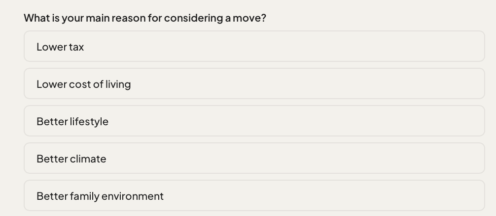 Neoria — what is your main reason for considering a move?